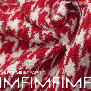 282G 意大利进口小香风红白千鸟格粗花呢面料 幅宽155厘米