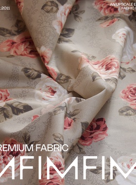 M家面料 .CO棉质面料玫瑰花印花布 宽148CM 235G/M意大利直邮