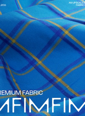 意大利织造 羊毛时装交织面料蓝色格纹双层可剥布 宽150CM 约550G