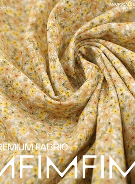 PINTO棉灯芯绒柔软黄碎花衬衫连衣裙布料 意大利进口