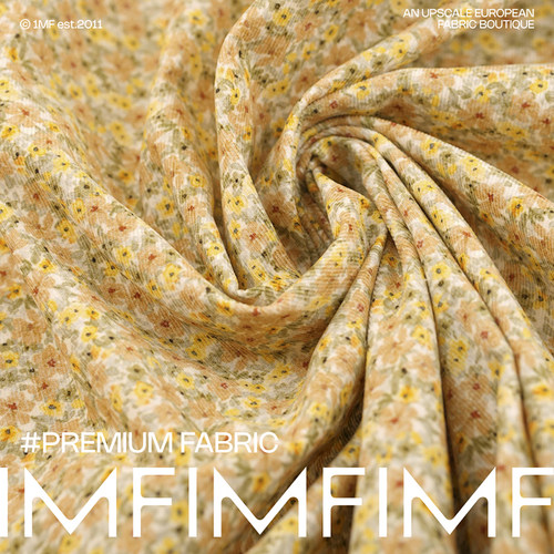 PINTO棉灯芯绒柔软黄碎花衬衫连衣裙布料 意大利进口