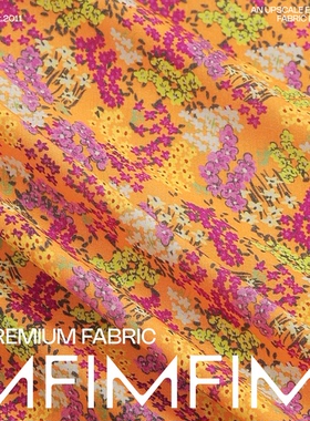 M家面料 95%VI5%EA针织橙色底印花面料宽140CM 272G/M意大利直邮