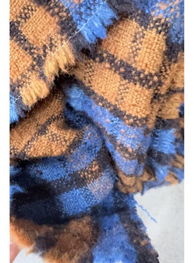 G&CC 羊毛交织面料蓝黄色格纹外套大衣布料 意大利进口