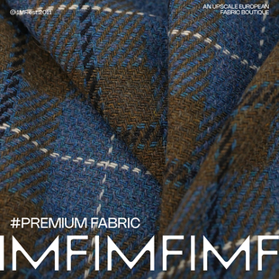 RL面料.WV初剪羊毛驼蓝格纹宽155CM420G 意大利直邮