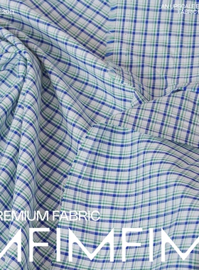 欧洲进口现货 棉质蓝紫色色织格纹布料衬衫亲肤布料 幅宽150CM