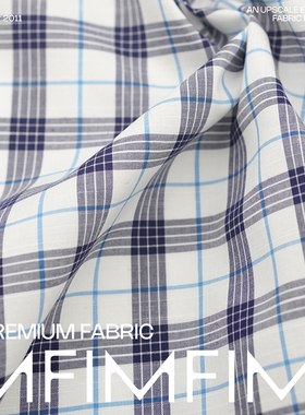BRB 纯棉蓝色格纹面料 衬衫家居服布料 幅宽140CM