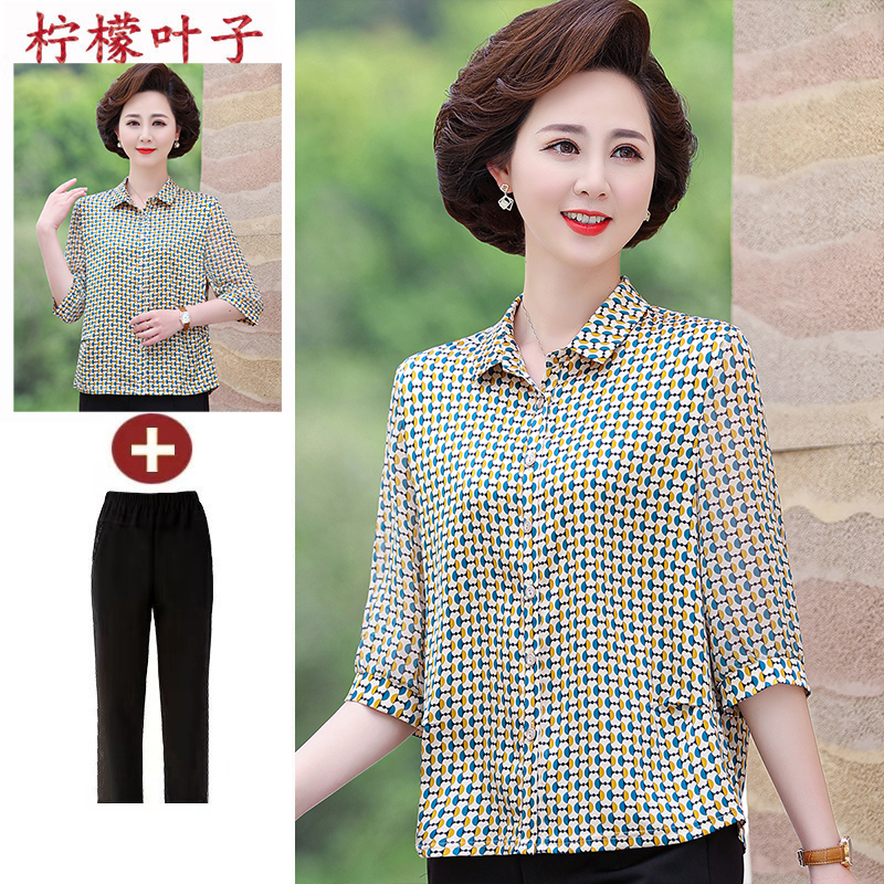 中年妈妈夏装真丝T恤 小个子桑蚕丝衬衫中老年人女装中袖洋气上衣