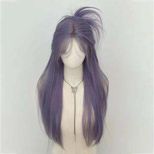 许昌市建安区孑然工艺品店假发女小额蕾丝灰紫色长直发整顶新款网