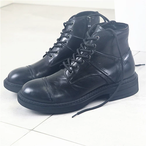 Martens, кожаные короткие сапоги, ботинки, высота каблука 5см, мягкая подошва, воловья кожа