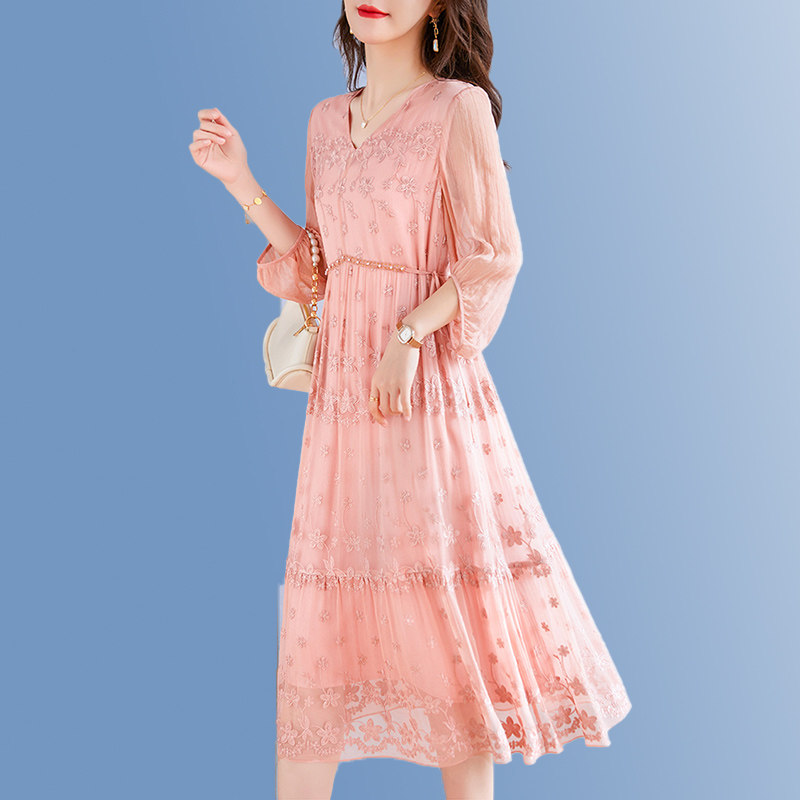 气质连衣裙女神范胖mm显瘦七分袖