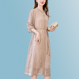 场合七分袖 端庄大气春夏新款 正式 女装 真丝桑蚕丝连衣裙 连衣裙大码