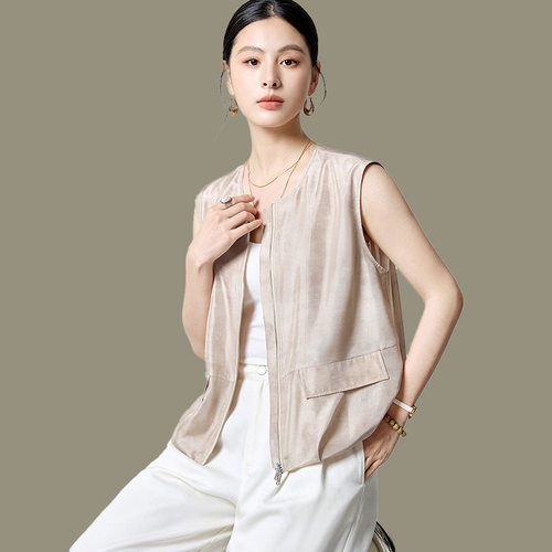 夏装桑蚕丝无袖开衫衬衫女装