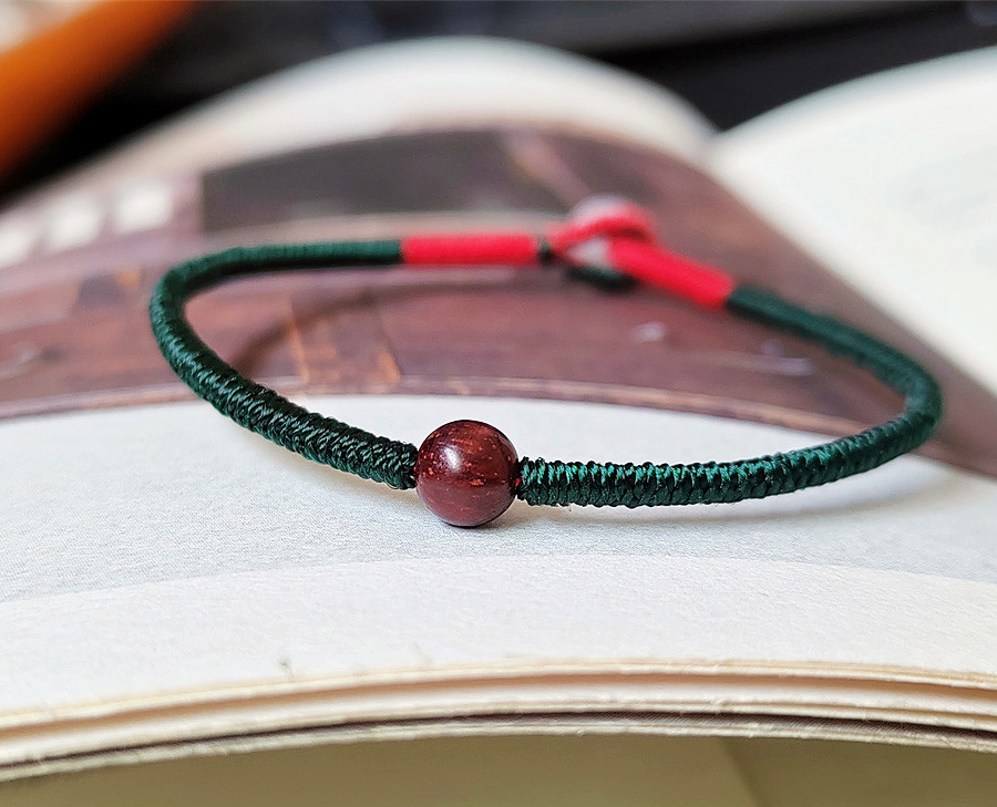 静染 补木补火九乘金刚结本命年情侣红绳手绳紫檀手工绿色手链　