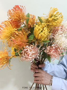 针垫花仿真花蟹爪菊家居摆件高端婚礼堂婚庆装饰批发帝王花热带花