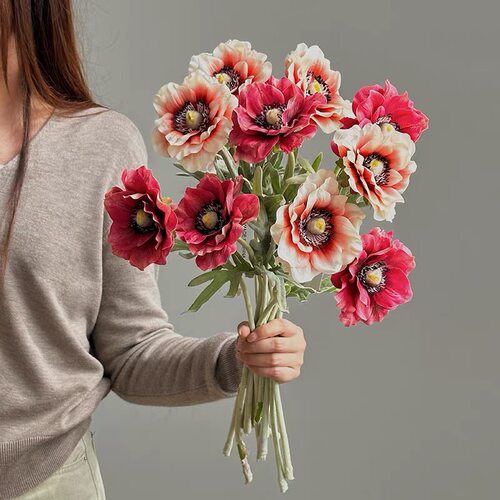 油画银莲花仿真花拍摄道具复古色系装饰花艺欧式假花轻奢餐桌花