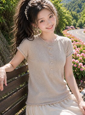 夏季小香风圆领针织马甲女米色