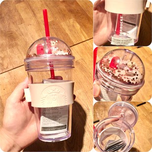 韩国星巴克杯子情人节情景拱盖小熊爱心吸管随行杯女神七夕节礼物