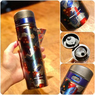 星巴克杯子臻选黑R咖啡花叶reserve大容量不锈钢随行杯弹盖保温杯
