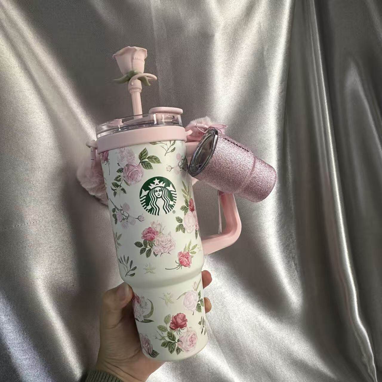 星巴克杯子保温吸管杯大容量万花玫境双饮口不锈钢900ml把手水杯