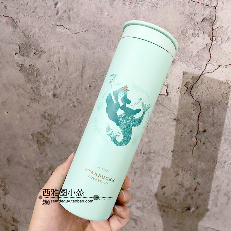 星巴克杯子473ml周年庆谈蓝色经典人鱼款不锈钢保温杯简约随行杯