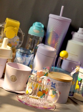 星巴克2024夏日杯子猫咪赏花朵马克杯吸管随行杯繁花渐变紫色花香