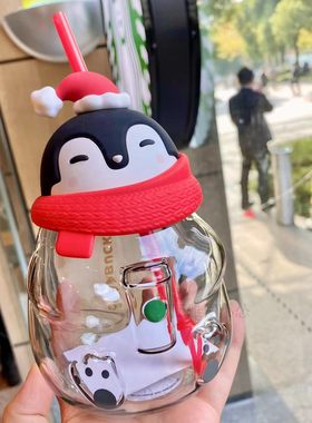 星巴克圣诞礼物企鹅玻璃吸管杯