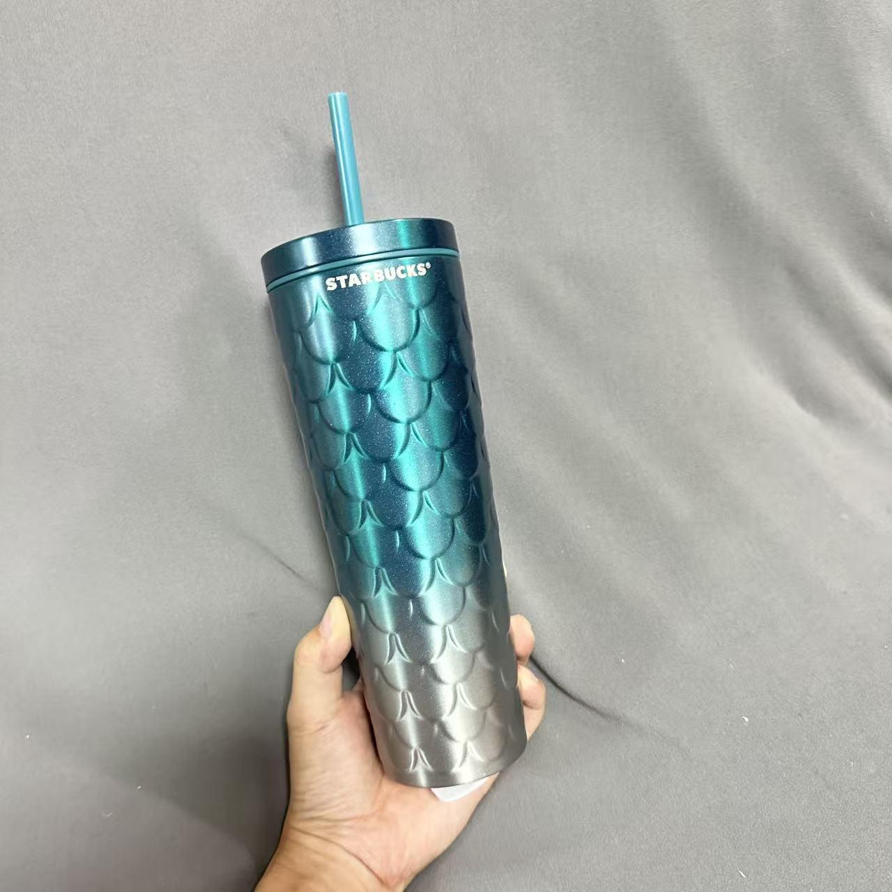 星巴克周年庆蓝渐变不锈钢吸管杯