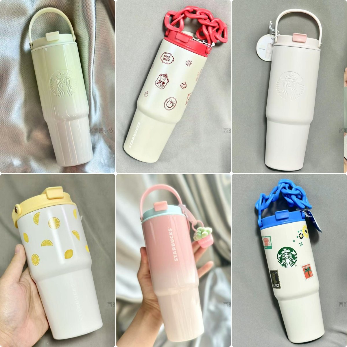 星巴克杯子大容量淡黄色提手820ml羊驼双饮口不锈钢杯保温吸管杯