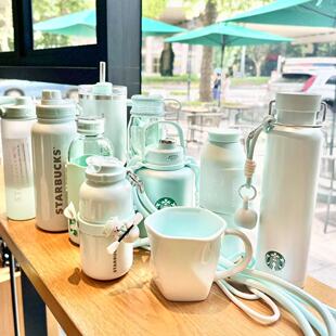 星巴克杯子2025夏季薄荷蓝绿小清新不锈钢随行杯吸管杯小熊保温杯