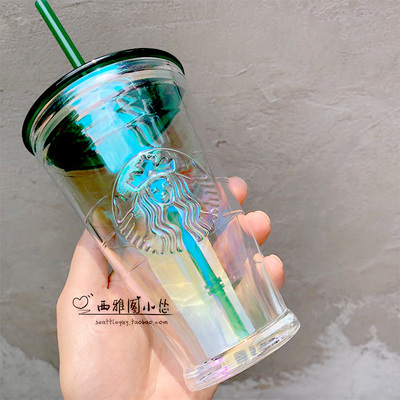 玻璃韩国炫彩玻璃星巴克杯子