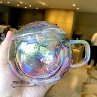 星巴克杯子2021宇航员未来小熊女神精灵炫彩玻璃球带盖杯茶杯414m