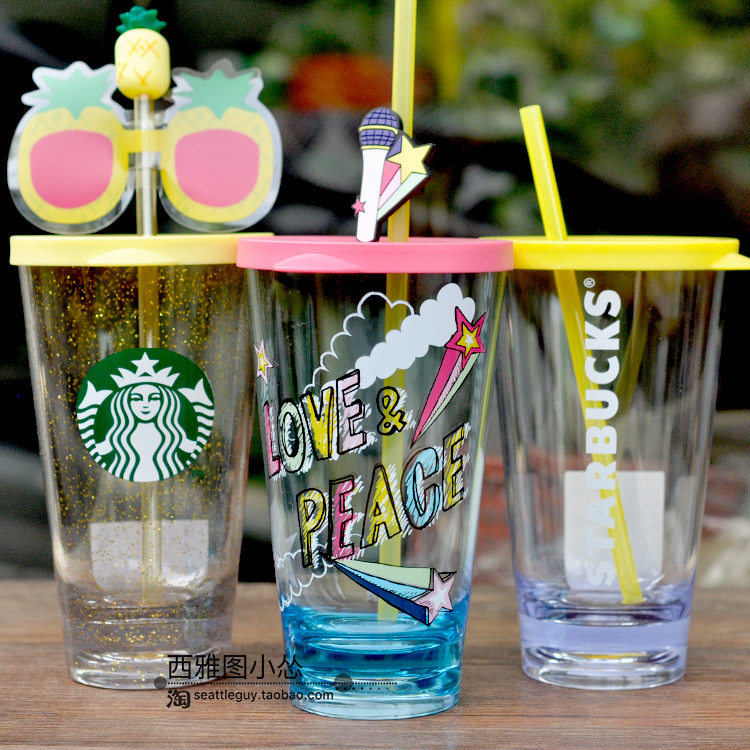 正品韩国星巴克杯子圣诞黄色夏季水果吸管奶瓶超轻便携随行杯