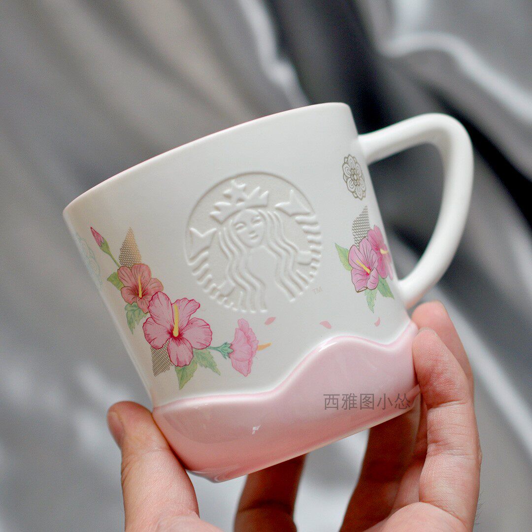 星巴克杯子木槿花粉色马克水