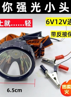 电筒头灯黄光白光6V12Vled强光超亮小型迷你钓鱼聚光灯头黄光外接