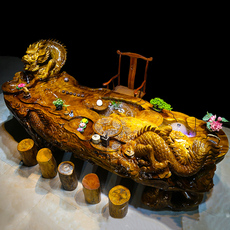 Резной журнальный стол 根雕茶几金丝楠木茶桌树根原木天然实木功夫茶台雕刻神龙护主形态