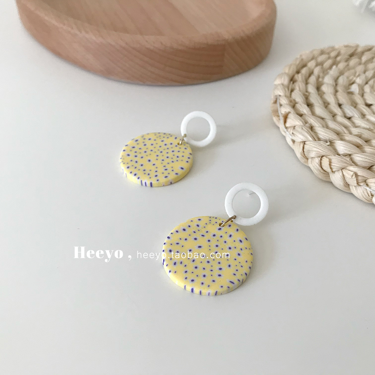 奶油黄色可爱软陶清新耳环耳饰