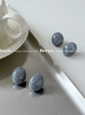 heeyo 云林烟雾/ 温柔气质灰色晕染耳钉女复古新中式椭圆耳夹耳环