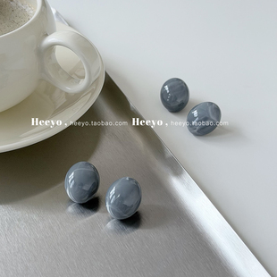heeyo 云林烟雾/ 温柔气质灰色晕染耳钉女复古新中式椭圆耳夹耳环