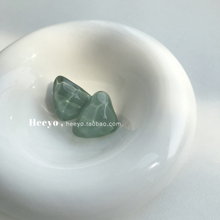 heeyo 瓦尔登湖/ 温柔复古气质银耳钉耳饰清新几何蓝绿色耳夹耳环