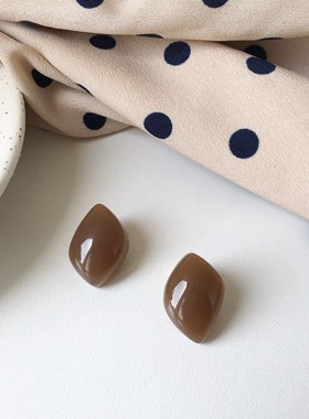 heeyo 生巧板栗/ 简约棕色中古风耳夹耳钉美拉德韩风气质ins耳环