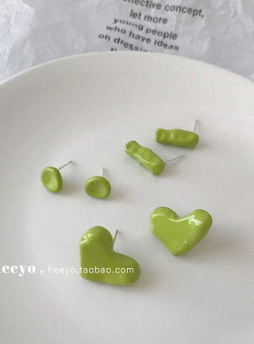 heeyo 春野森会/ 韩国小众简约清新绿色银耳钉小巧日常感百搭耳环