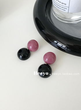 heeyo 甜心派对/ 甜酷黑粉撞色多巴胺银耳钉辣妹小众个性耳夹耳环