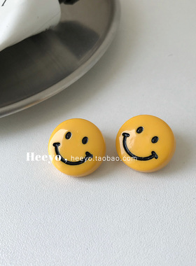 heeyo 快乐企划/ 韩风可爱黄笑脸银耳钉简约元气趣味个性耳夹耳环