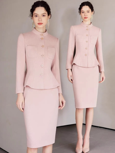 AS冬装新款名媛范两件套套装加厚毛呢小香风主持人面试职业套裙女