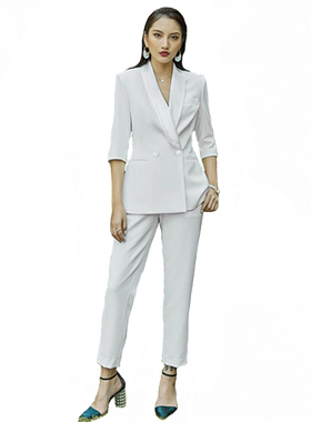 夏季白色两件套女士面试职业装