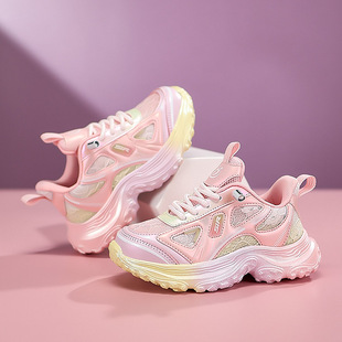 女童运动鞋小女孩轻便老爹鞋春秋新款网面透气防滑跑步鞋儿童鞋子