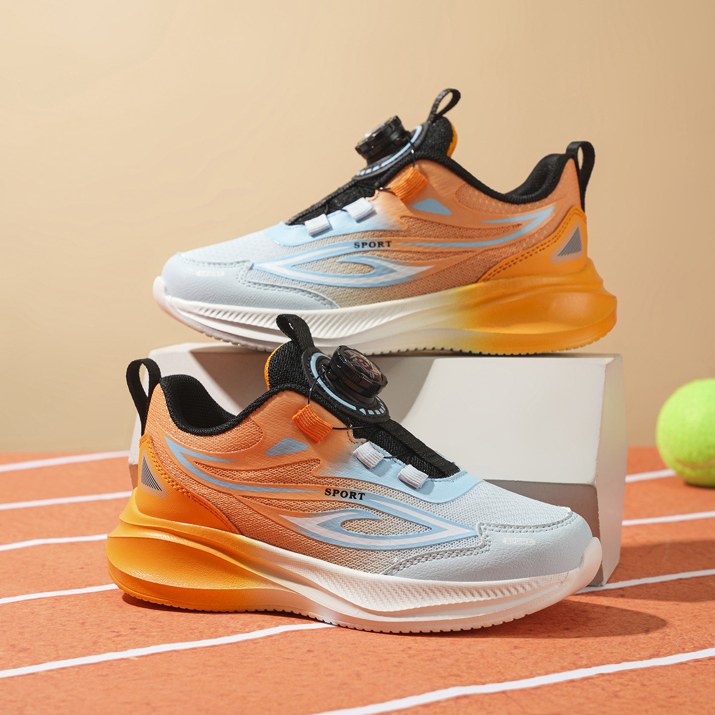 男童跑步鞋透气儿童体考鞋小男孩旋转扣轻便减震运动鞋中大童网鞋