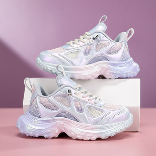 女童运动鞋春秋新款儿童纽扣鞋子小学生老爹鞋女孩轻便透气跑步鞋