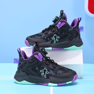 篮球鞋儿童男孩2025秋季透气网面防滑耐磨旋转纽扣中大童潮运动鞋