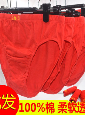 本命年红运三角纯棉净色内裤男生